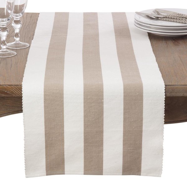 Saro Lifestyle SARO  16 x 72 in. Rectangle Classic Stripe Design Ribbed Cotton Table Runner  Taupe 8024.T1672B